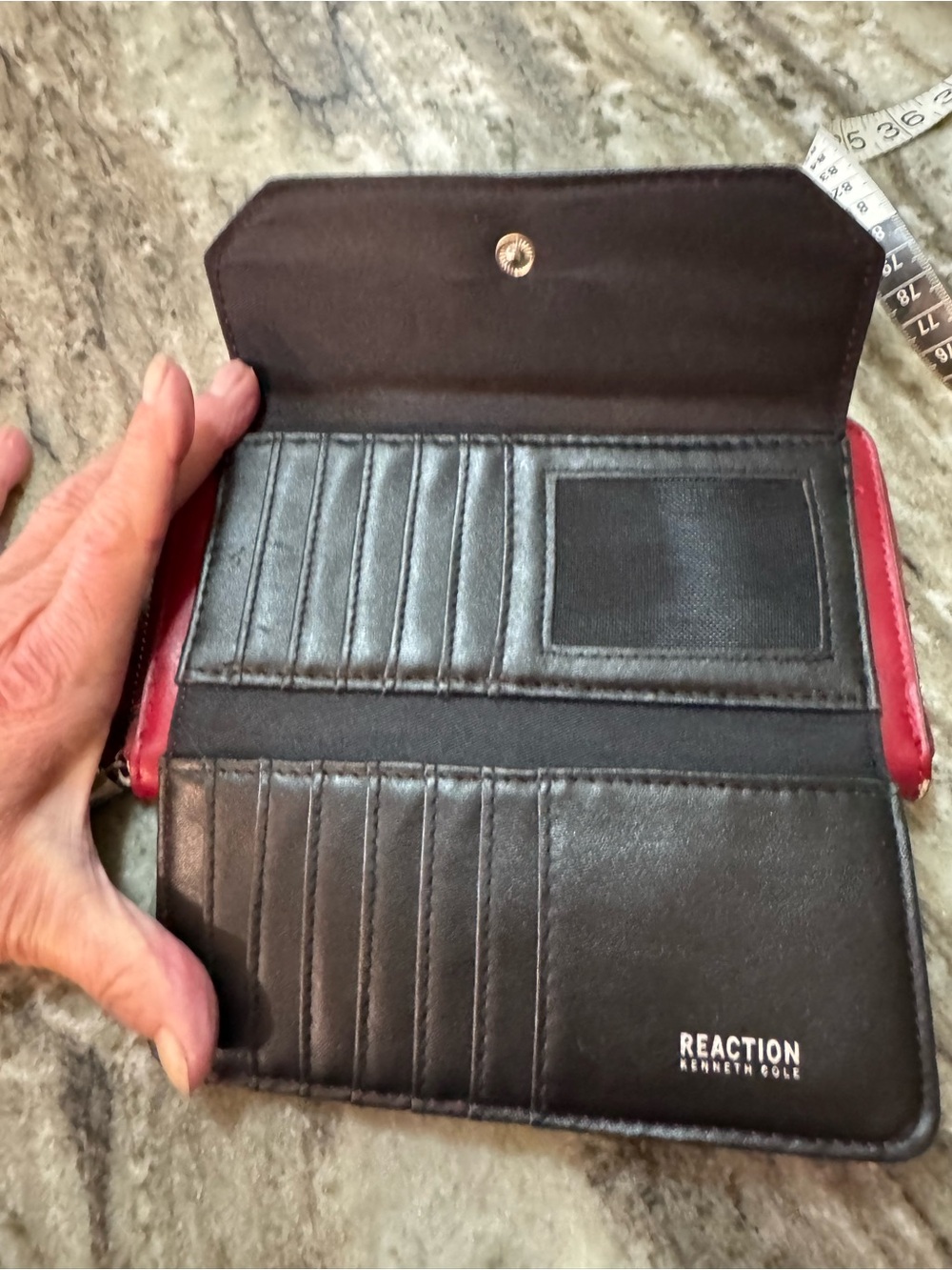 Kenneth Cole Deep Red Leather Zip Wallet with Silver-Tone Button - Picture 5 of 10
